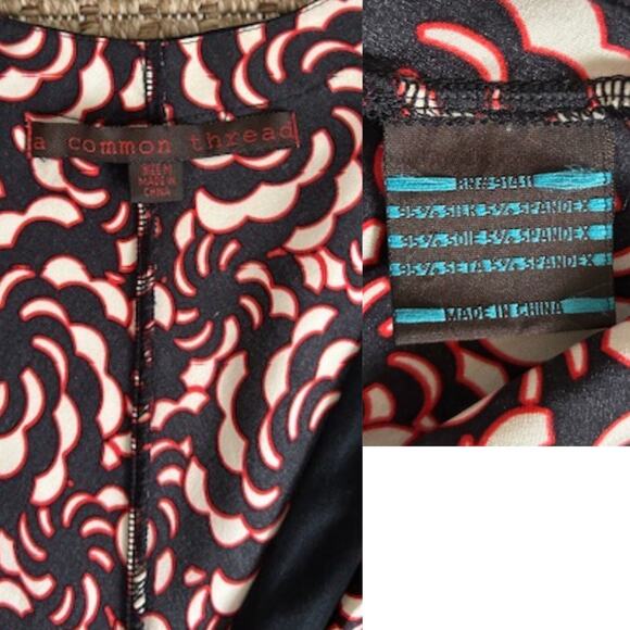 Y2K Silk Abstract Print Dress – Black Red Cream, Size M - Picture 5 of 5